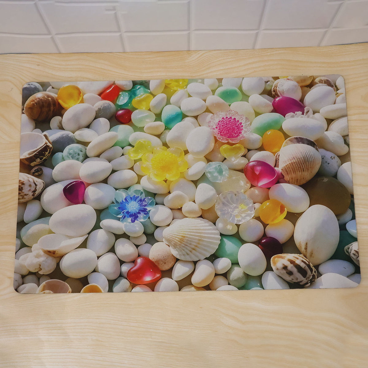 3D Pebble Stone Shower Mat, Seashell Print Water Absorbent Rug (1 Pc, 58x38 Cm)
