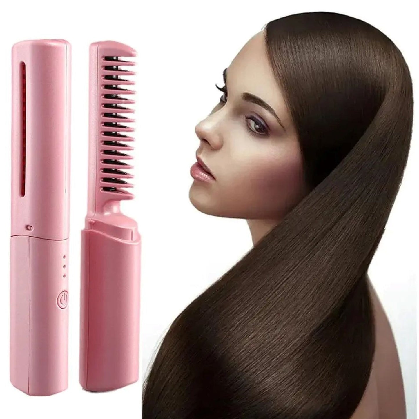 Rechargeable Mini Hair Straightener, Three Temperature Adjustments Flat Iron Comb (1 Pc)