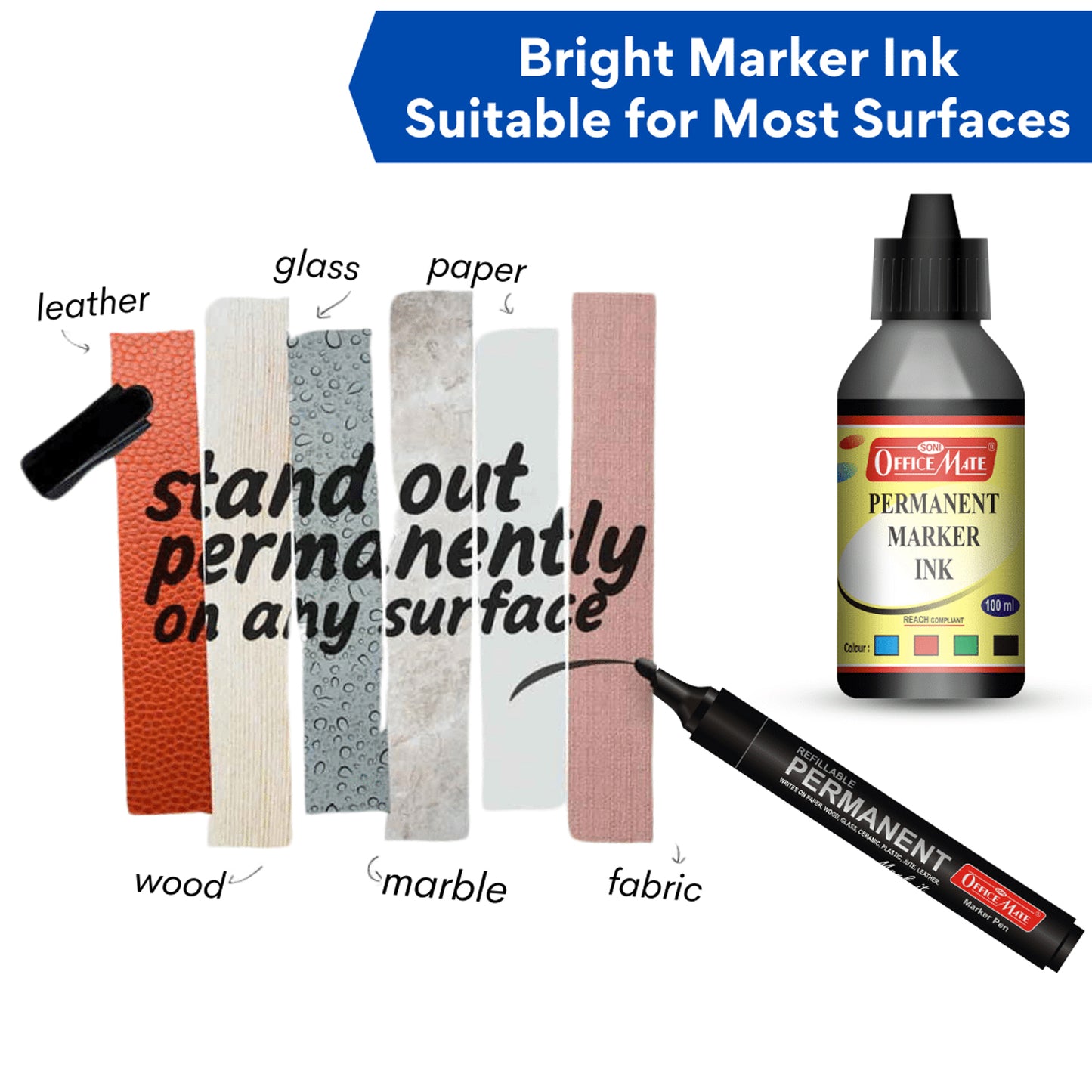 Officemate Permanent Marker Ink 100ml – Black, Long-Lasting Refill Ink for Permanent Markers
