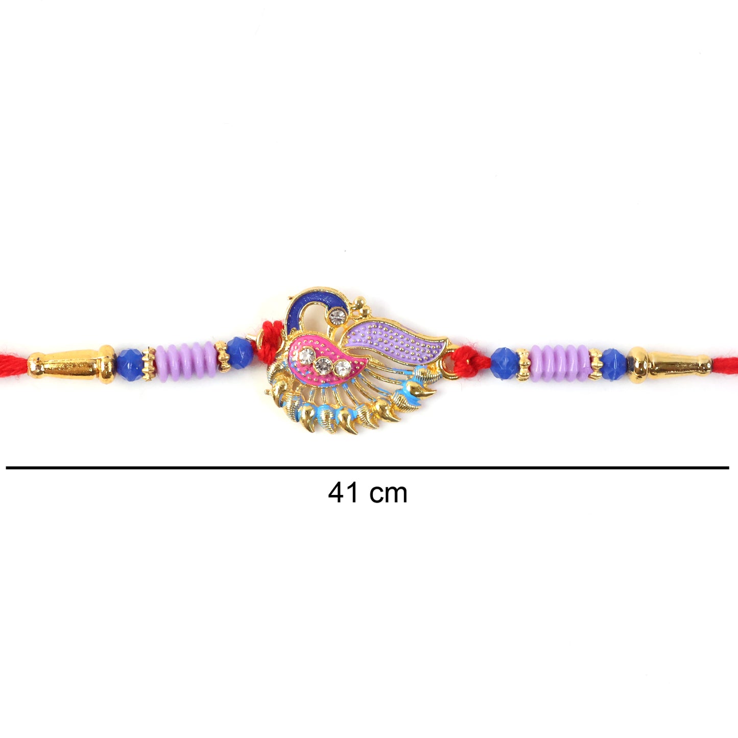 Designer Peacock Rakhi with Beads and Thread Traditional Rakhi (1 Pc)