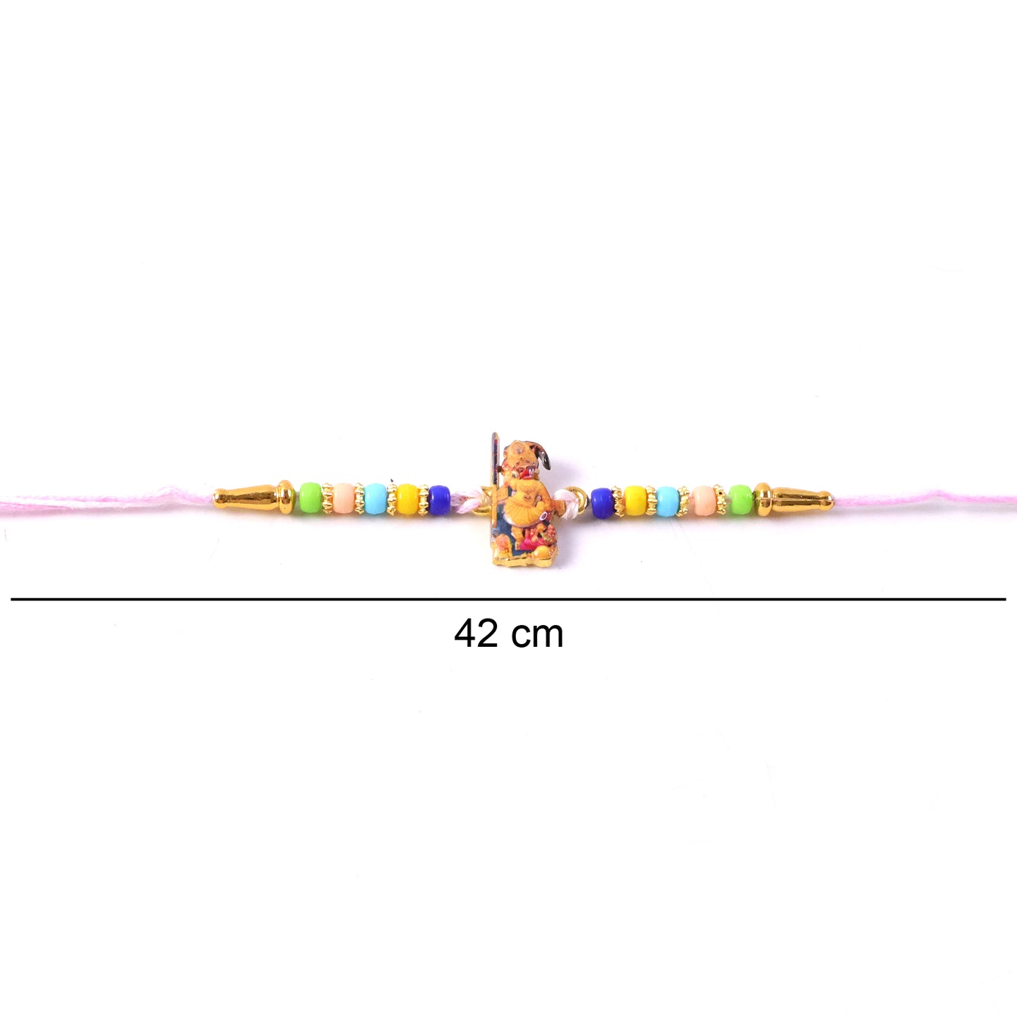 Decorative beads and stylish design on Hanuman Ji Rakhi