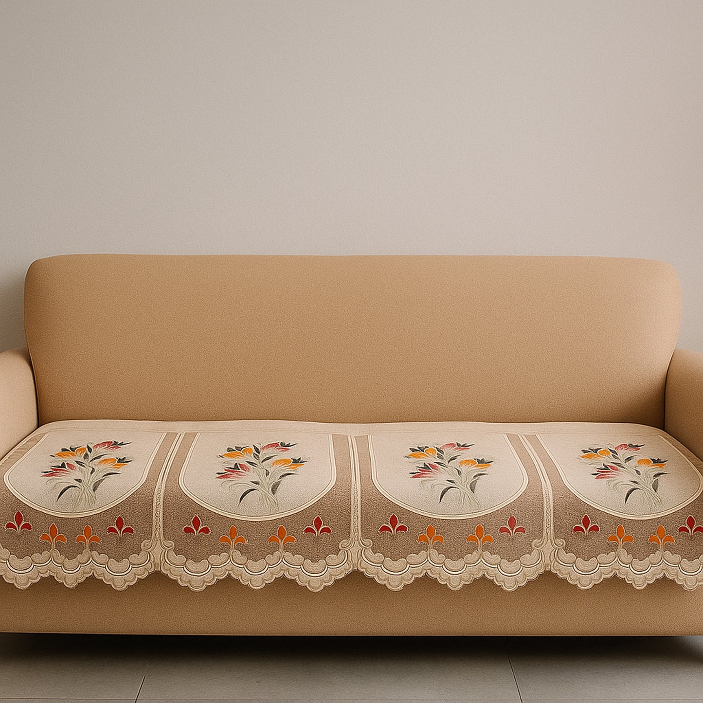 Floral Sofa Seat Runner Protector - (1 Pc / 134x28 Inch)