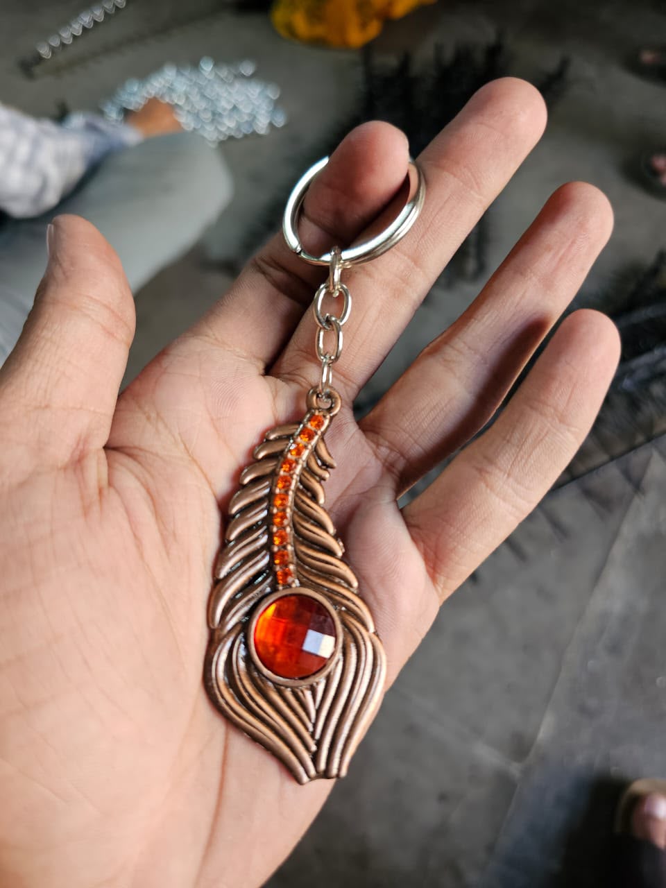 Peacock Feather Keychains with Sparkling Accents for Keys and Bag Charms (Pack Of 2)