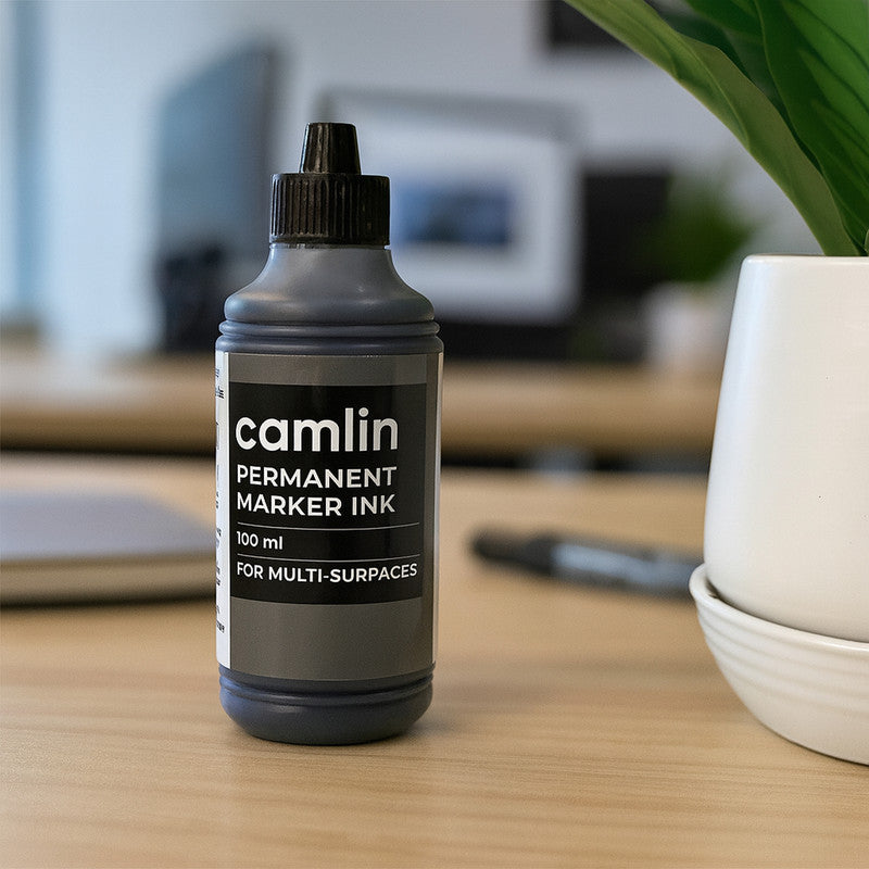 Camlin Permanent Marker Ink 15 ml – Black Color Refill Ink for Multi-Surfaces