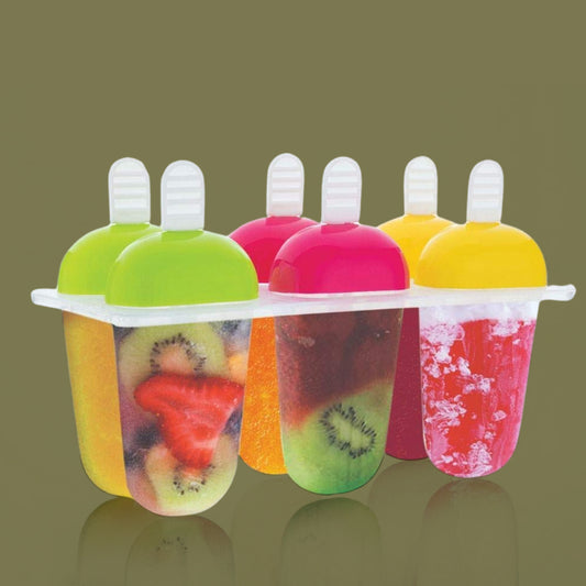6 Pcs Multicolor Polypropylene Ice Mold, Kulfi Maker / Stick / Cream / Candy Color Assorted