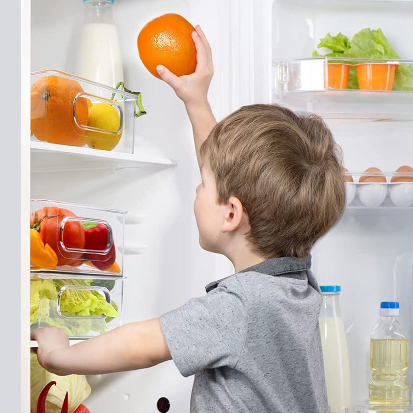 5776 પ્લાસ્ટિક રેફ્રિજરેટર ઓર્ગેનાઈઝર ડબ્બા, હેન્ડલ સાથે 2 સ્ટેકેબલ ફ્રિજ ઓર્ગેનાઈઝરનો સેટ, ફ્રીઝર કિચન કેબિનેટ ઓર્ગેનાઈઝેશન અને સ્ટોરેજ માટે ક્લિયર ઓર્ગેનાઈઝિંગ ફૂડ ફ્રુટ વેજીટેબલ્સ પેન્ટ્રી સ્ટોરેજ ડબ્બા (2 પીસીએસ સેટ મિક્સ કલર)