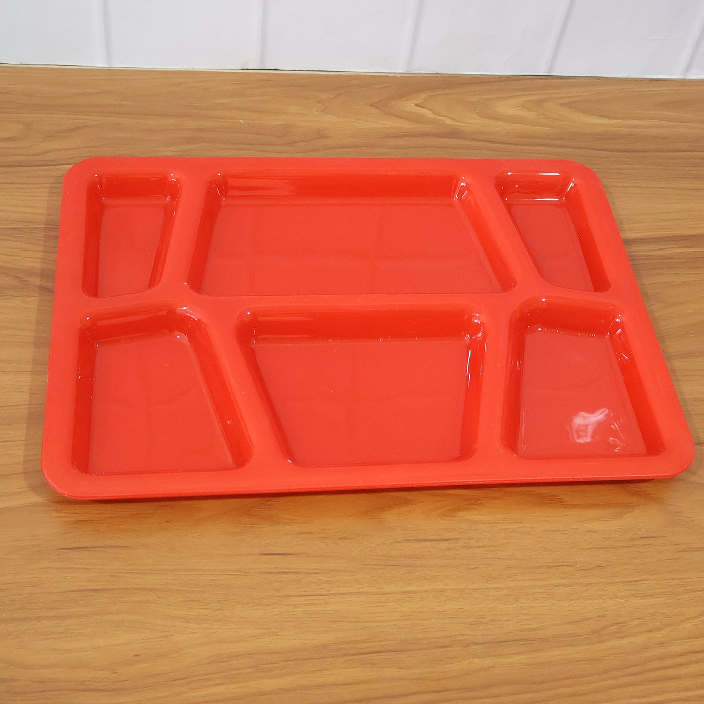 Plastic Multi-Compartment Rectangular Meal Serving Tray / Plate (1 Pc / Red)