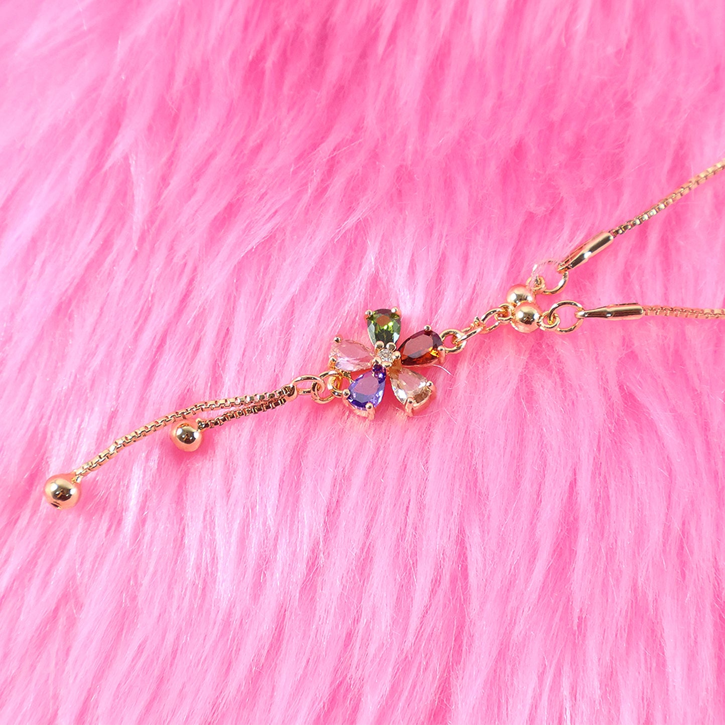 Gold-Plated Multicolor Butterfly Pendant Necklace with Hanging Chain Detailing for Women