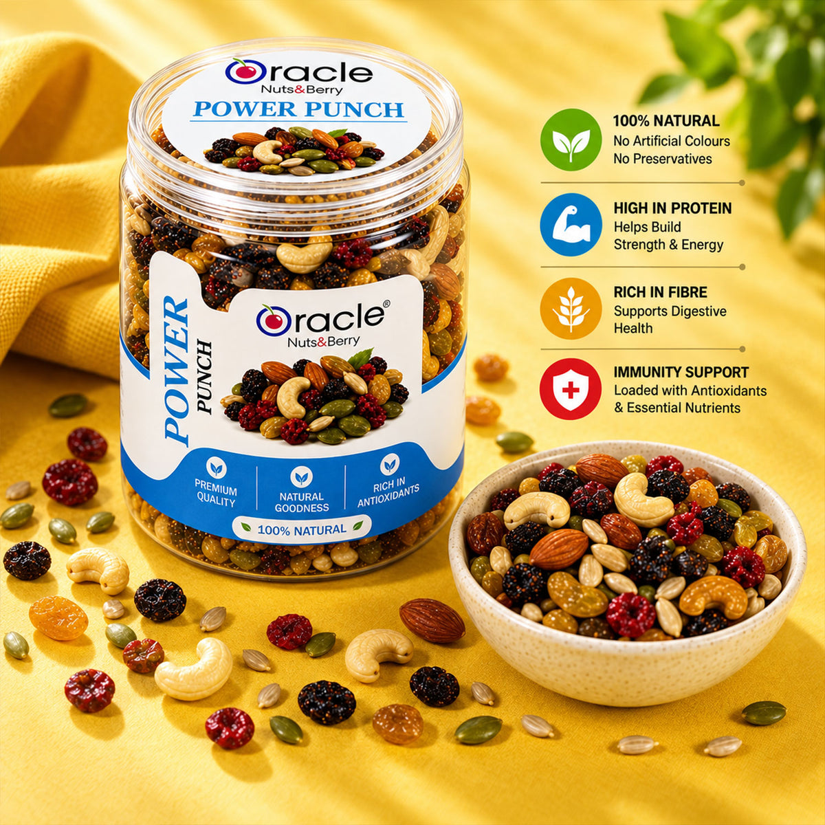 Power Punch Mix Premium Nuts Berries and Dry Fruits Healthy Snack Mix Jar (150g)