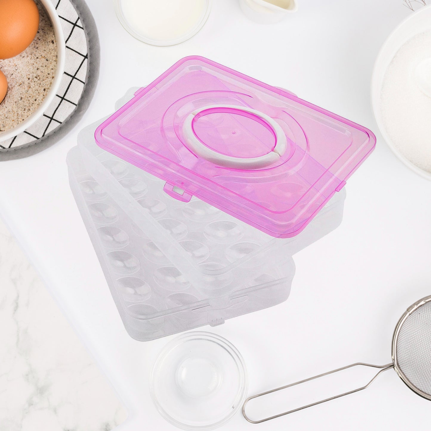 Double Layer 24-Grid Egg Storage Box with Handle & Airtight Lid