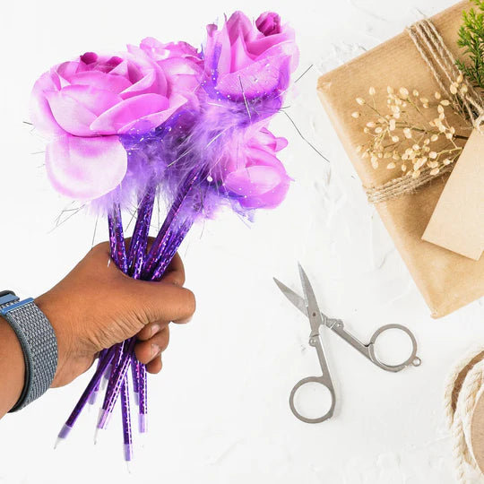 फैशन गुलाब फूल और स्टार डिजाइन बॉल पेन शादी, घटनाओं और बहुउपयोगी पेन के लिए चिकनी लेखन (5 पीसी का सेट)