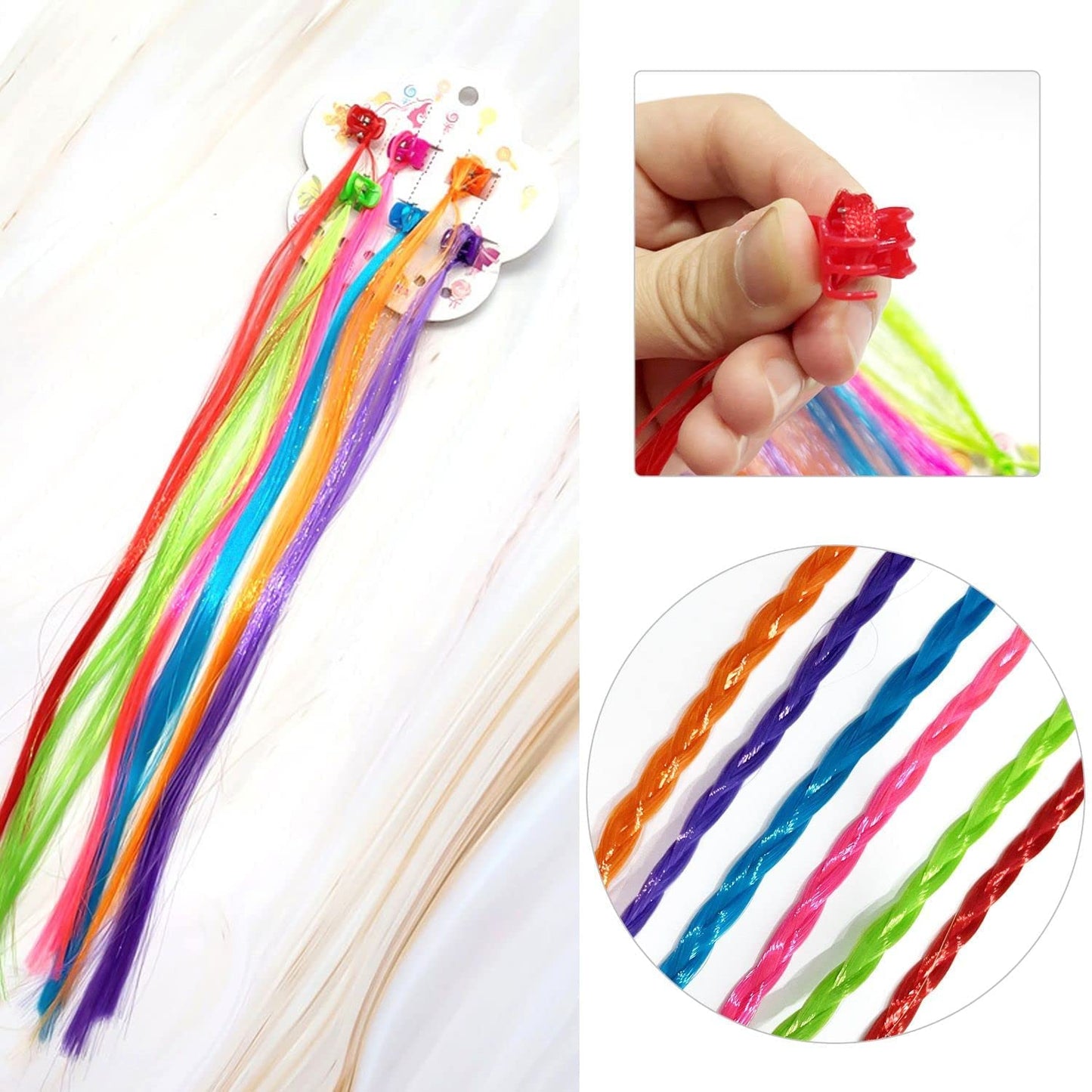 Kids Hair Extensions with Hair Clips (6 Pc Mix Color)