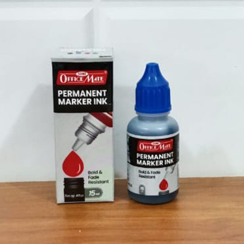 OfficeMate Permanent Marker Ink Blue – 15 ml Refill Bottle | Bold & Fade-Resistant Ink