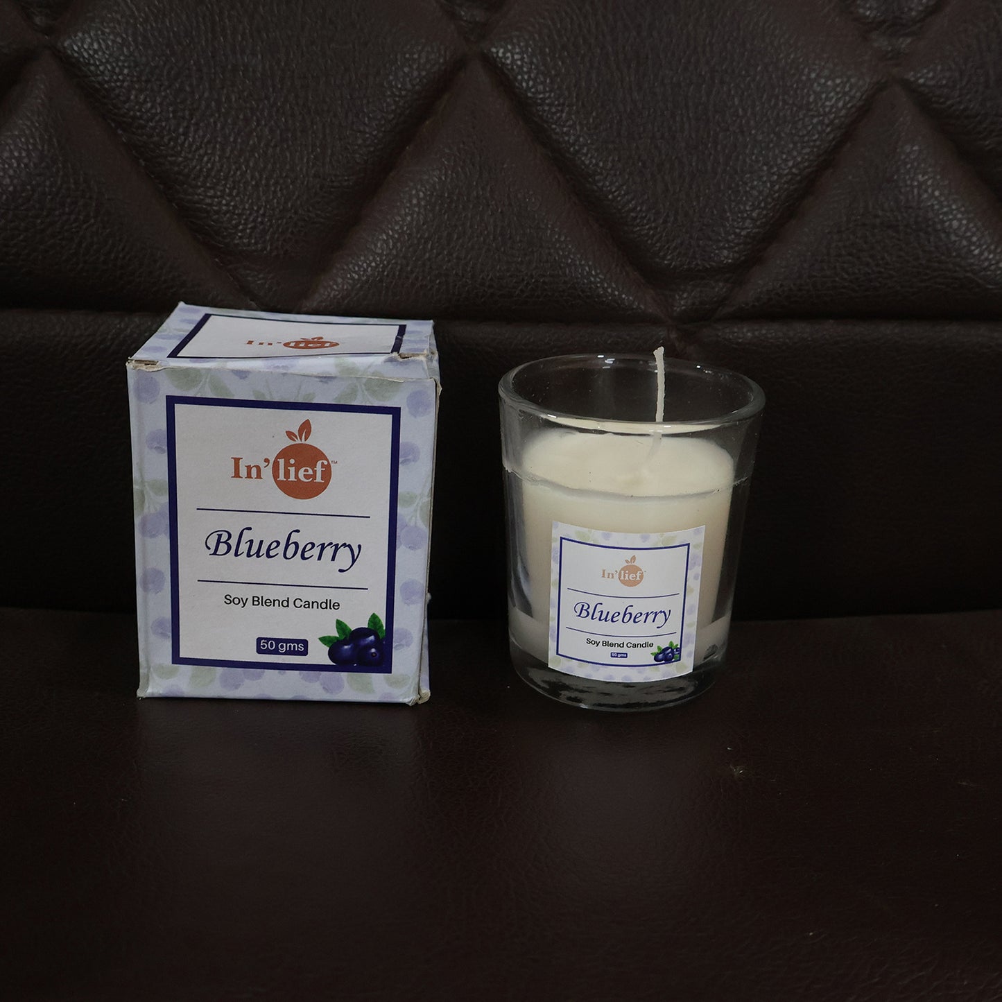 In'lief Blueberry Soy-Blend Votive Candle Glass – 50 gm (1 Pc)