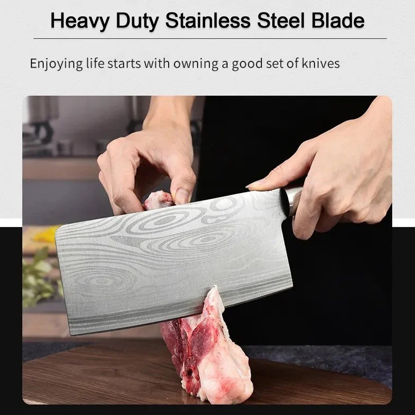 स्टेनलेस स्टील शेफ दमिश्क क्लीवर सब्जी चाकू प्लास्टिक हैंडल और कवर के साथ, रसोई या रेस्तरां के लिए बहुउद्देशीय उपयोग (12 इंच)