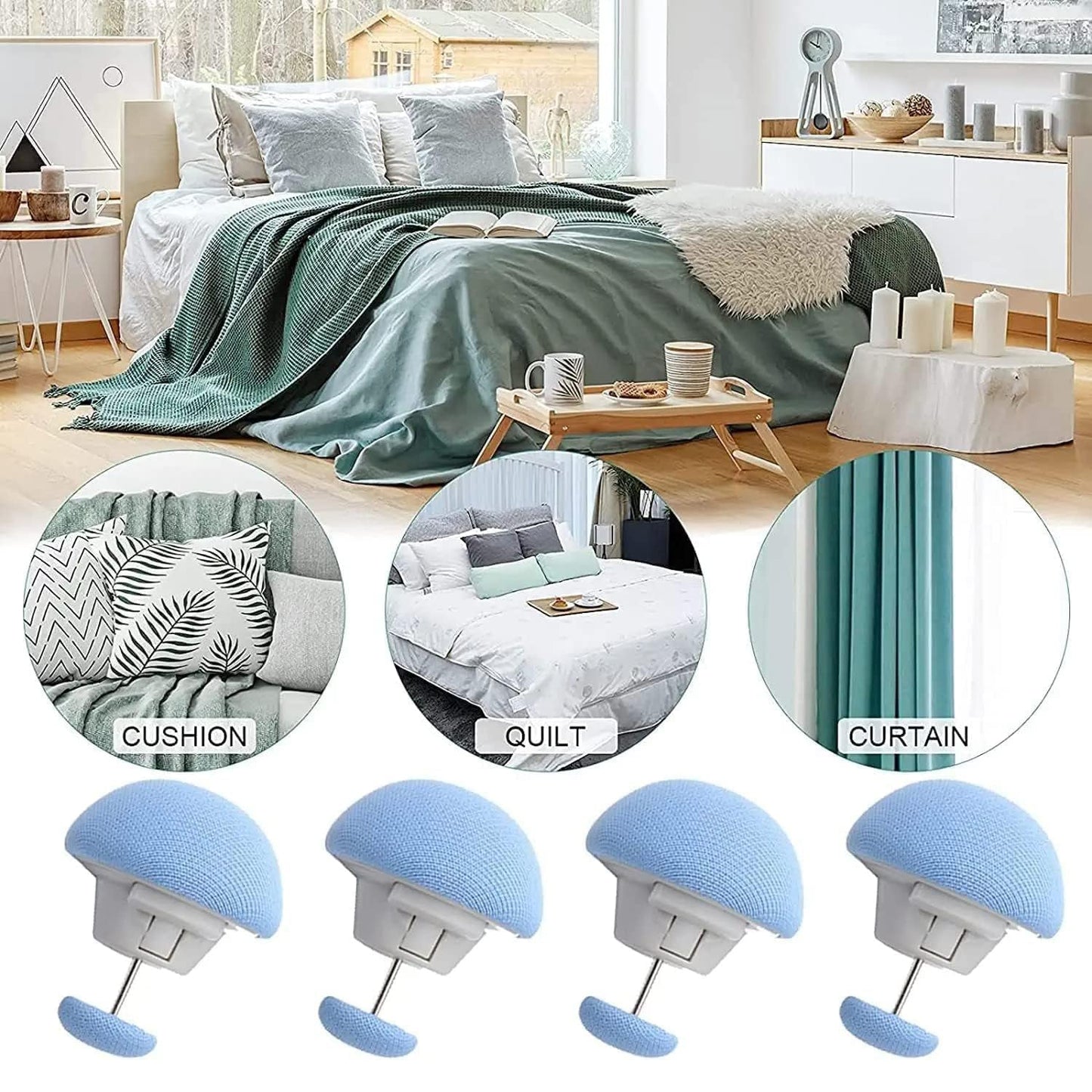 Side view of mushroom-shaped decorative sofa pins