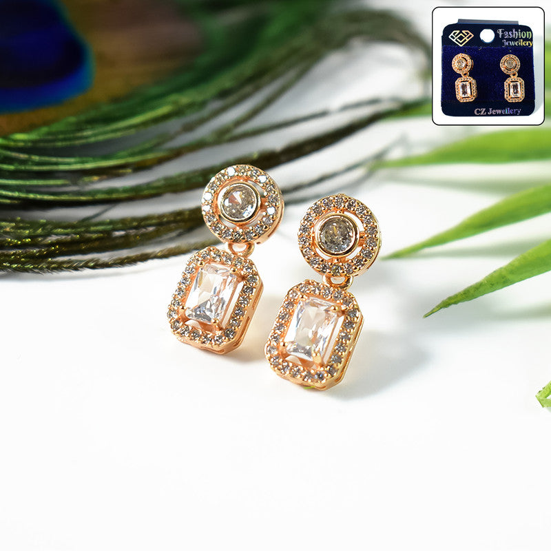 Elegant Rectangular CZ Stone Drop Earrings for Women