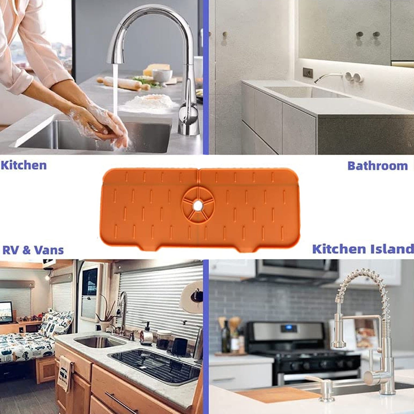 4914 સિલિકોન સિંક ફૉસેટ પૅડ, ડ્રિપ પ્રોટેક્ટર સ્પ્લેશ કાઉન્ટરટૉપ, રબર ડ્રાયિંગ મેટ, કિચન બાથરૂમ બાર માટે સિંક સ્પ્લેશ ગાર્ડ.