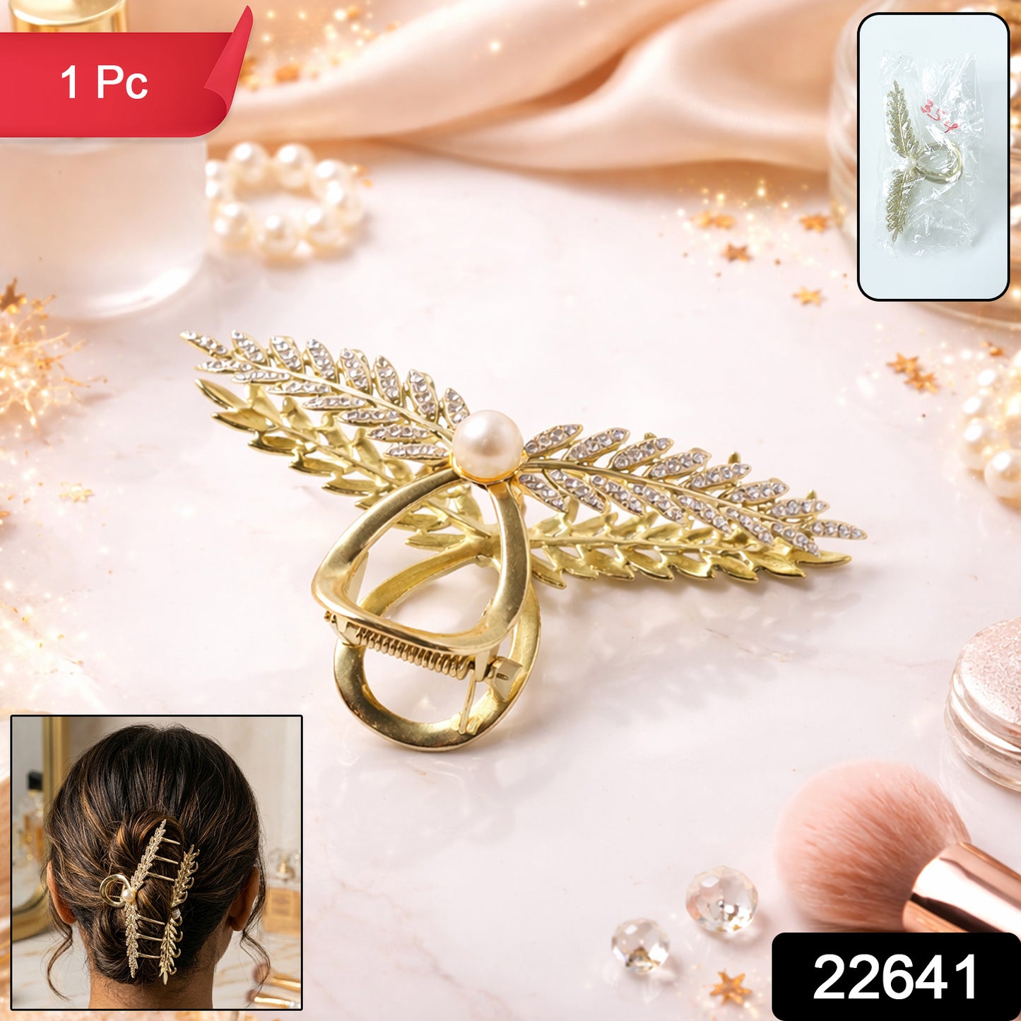 Pearl leaf hair claw clip on white background