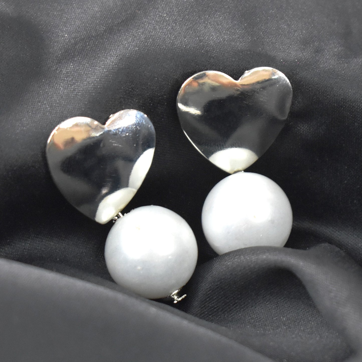 Pearl Heart Earrings White Silver Tone For Women And Girls (1Pc)