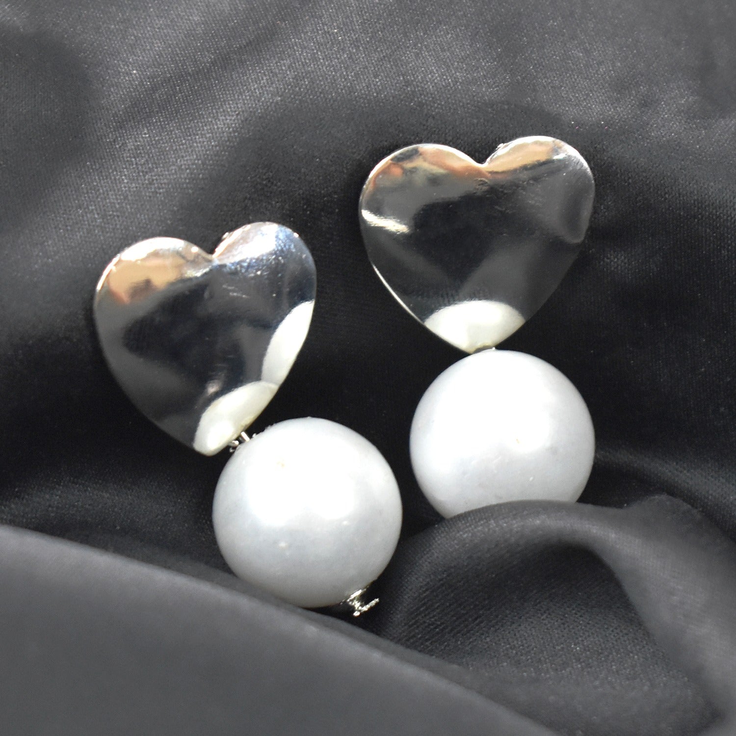 Pearl Heart Earrings White Silver Tone For Women And Girls (1Pc)