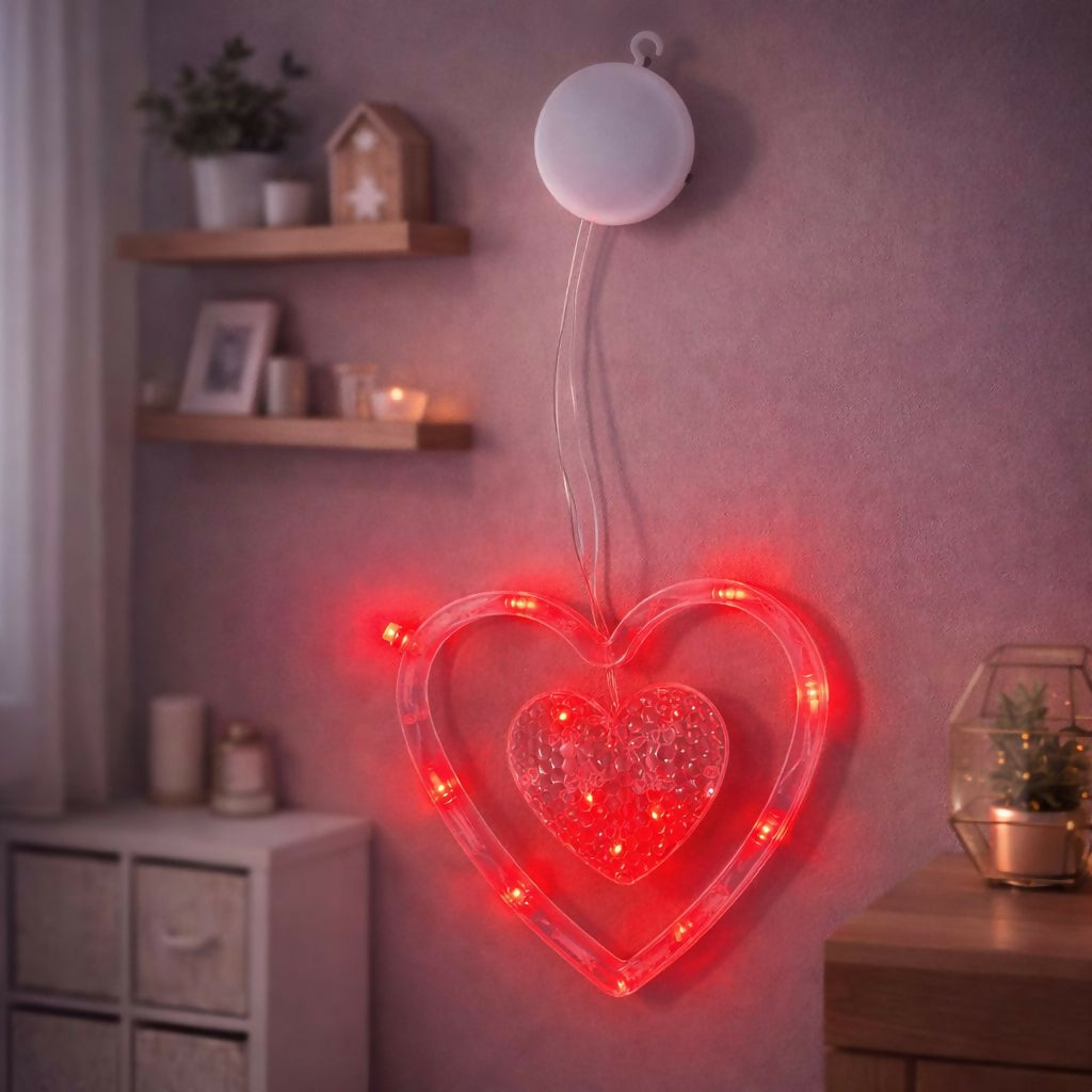 Heart Shape LED Hanging Light with double-heart design lit in warm glow