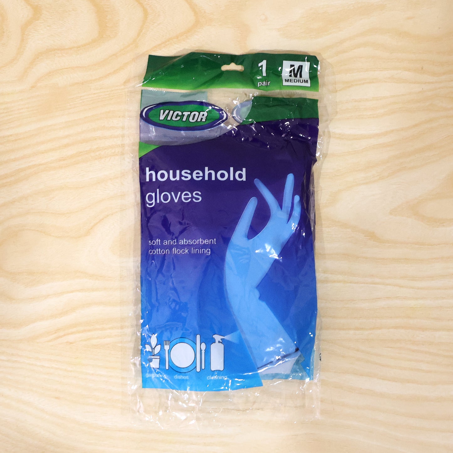 Blue medium gloves close-up