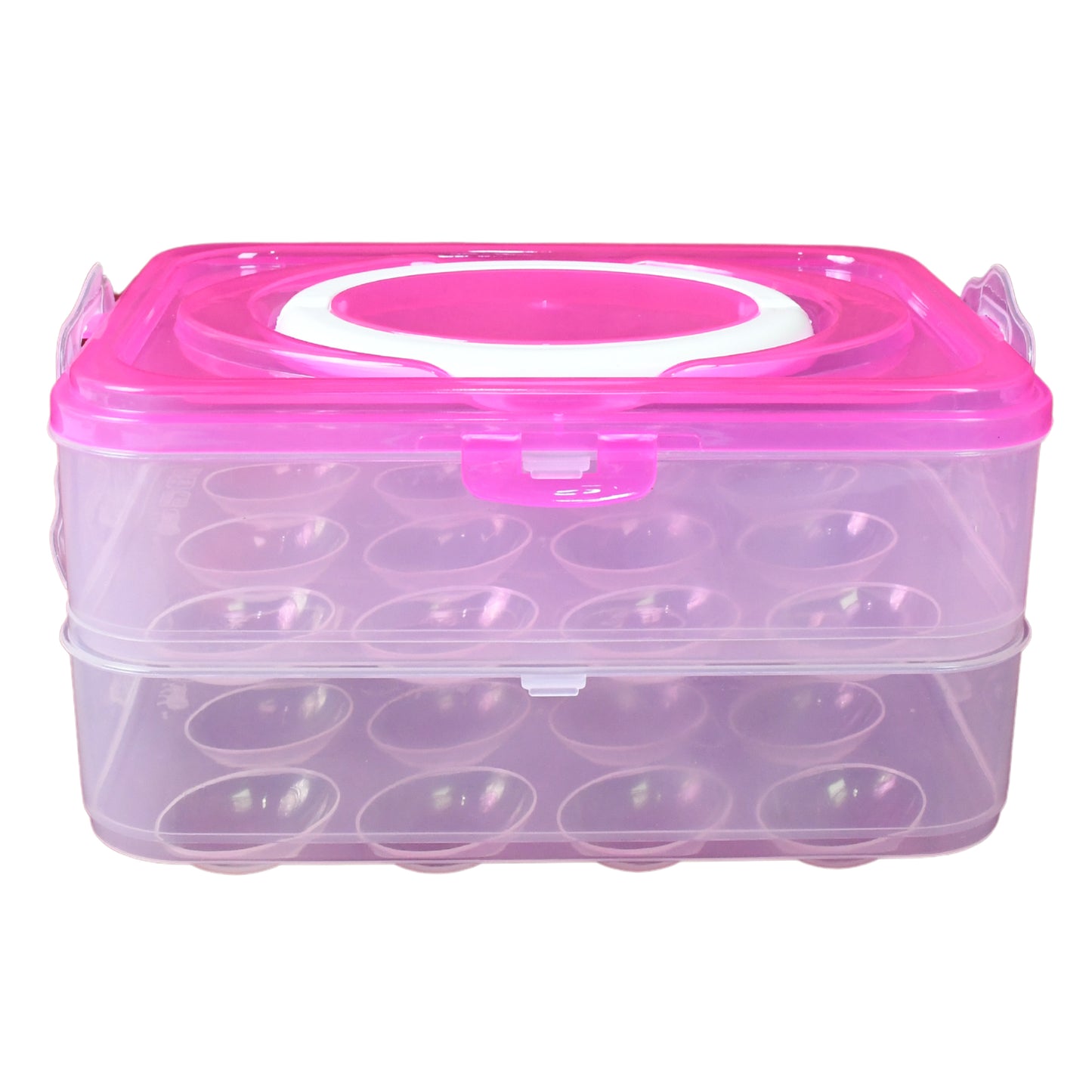 Stacked egg storage boxes showcasing space-saving design