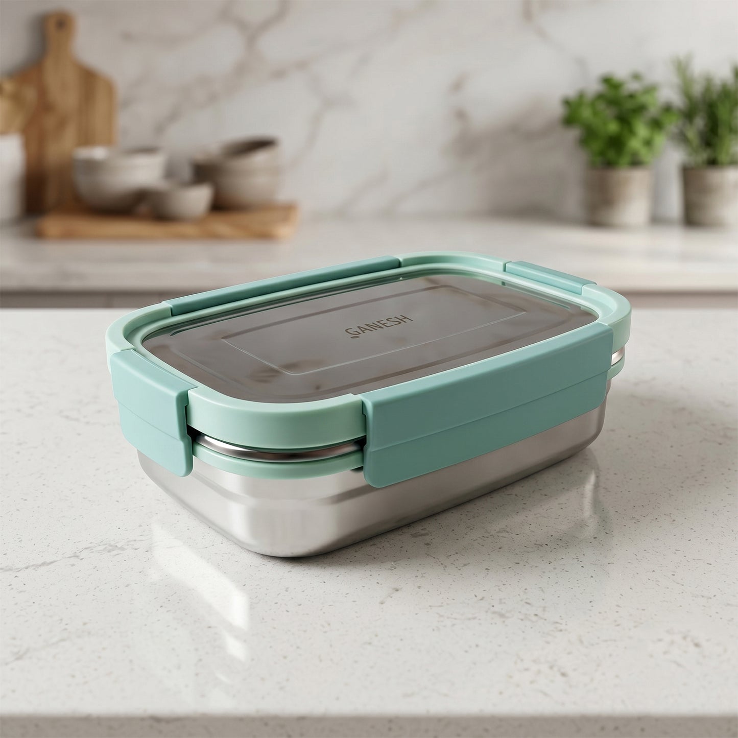 Ganesh Shine 750 lunch box set in use with food inside