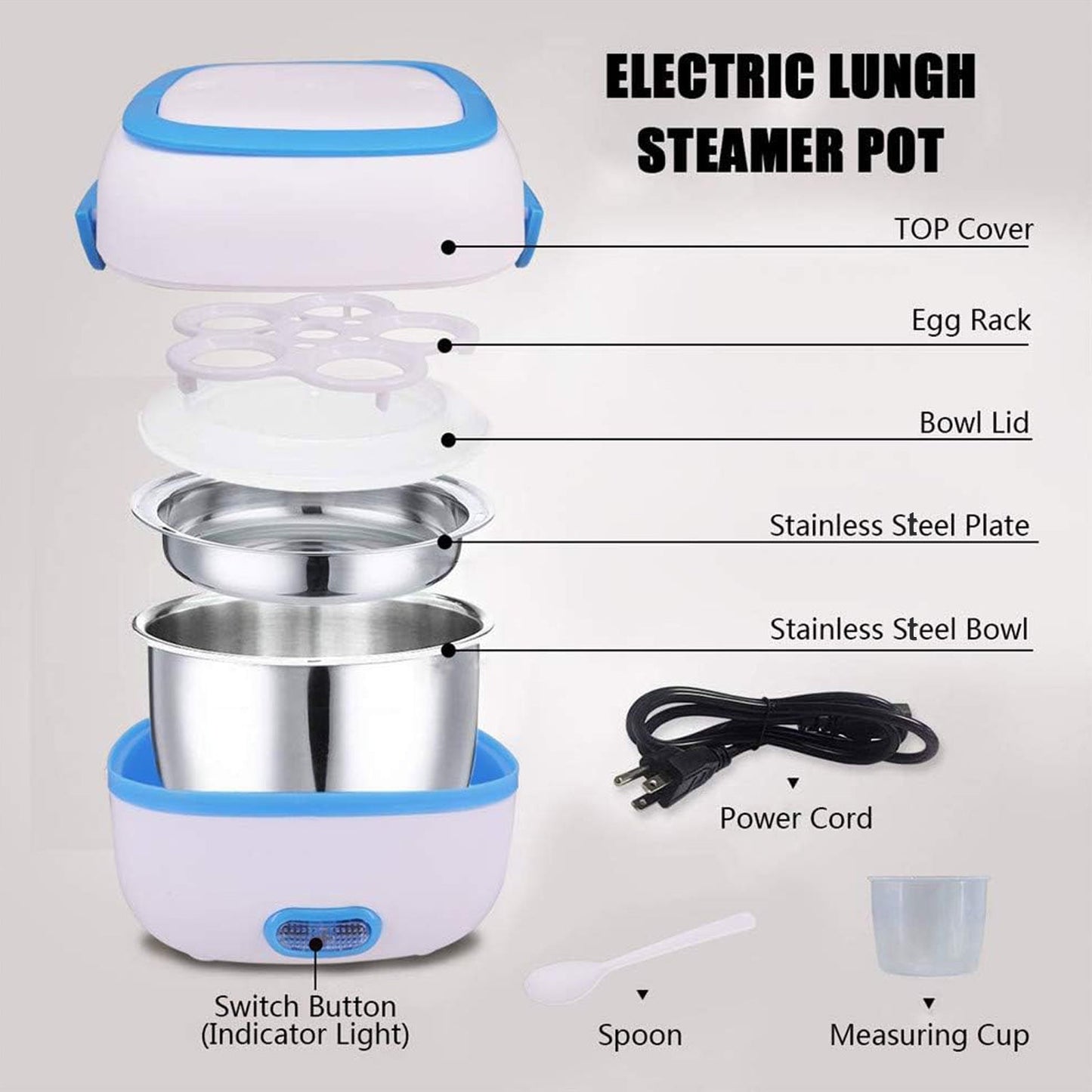 Customize Electric Lunch Box Portable Food Warmer Food Heating Lunch Box Removable Food-Grade Stainless Steel Compartments, 220V 200W, for Car, Truck, office