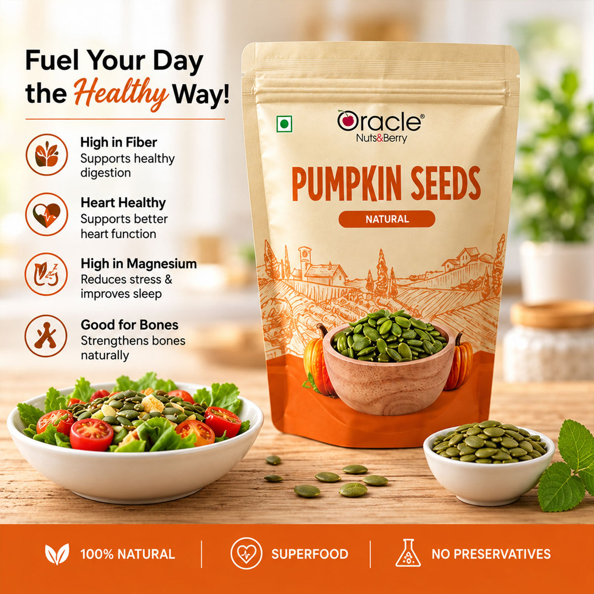 Pumpkin Seeds Premium Pure Raw Natural Seeds Full of Protein Rich Goodness (250g)