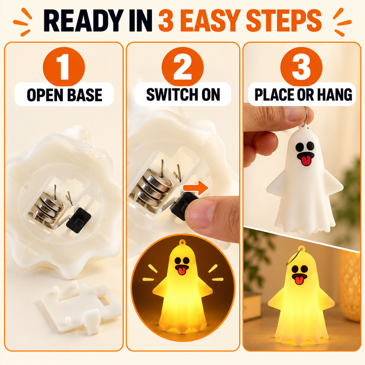 Cute Ghost LED Night Lamps for Halloween Table and Hanging Decor (12 Pc Set)