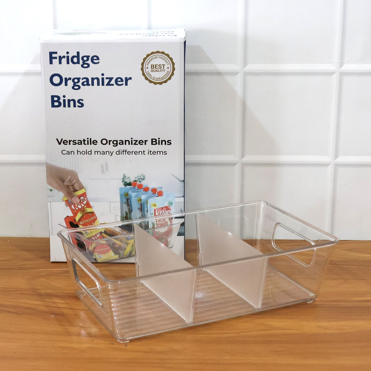 Shatter-resistant plastic fridge organizer bin