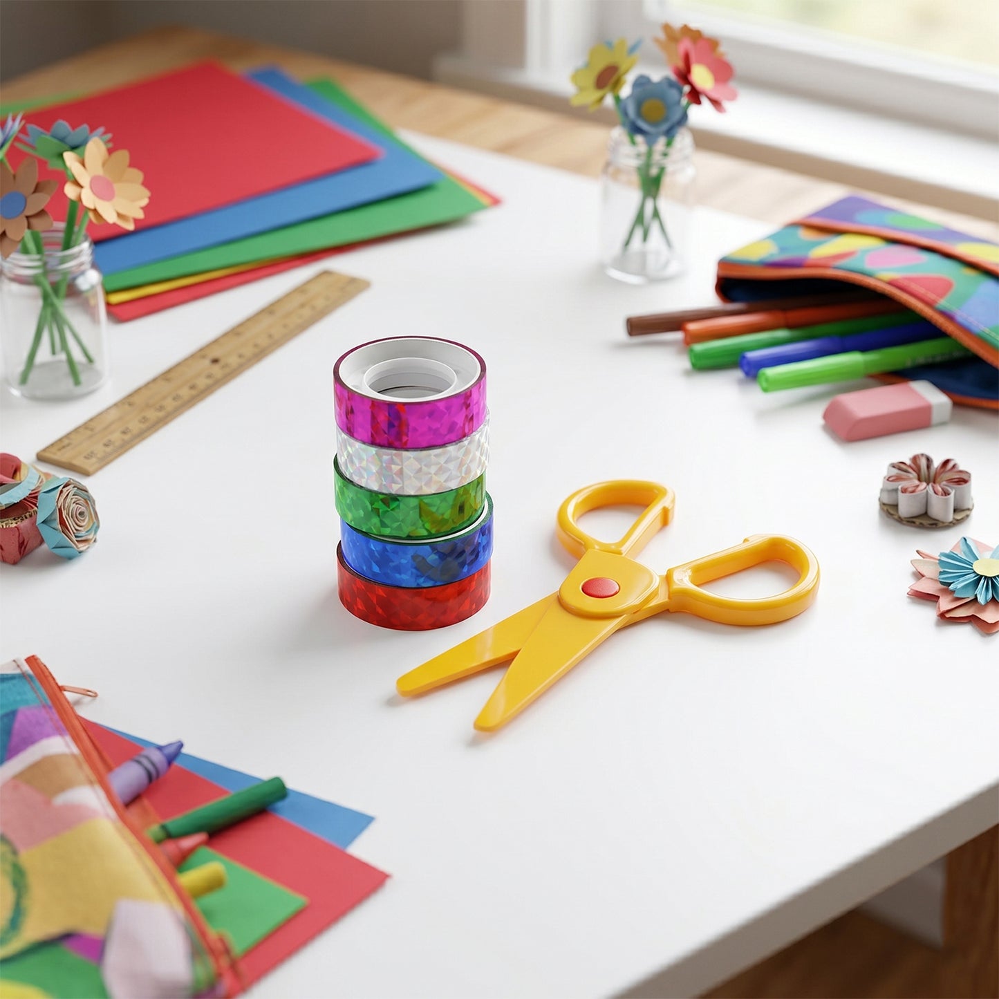 Multicolor holographic tape set rolls
