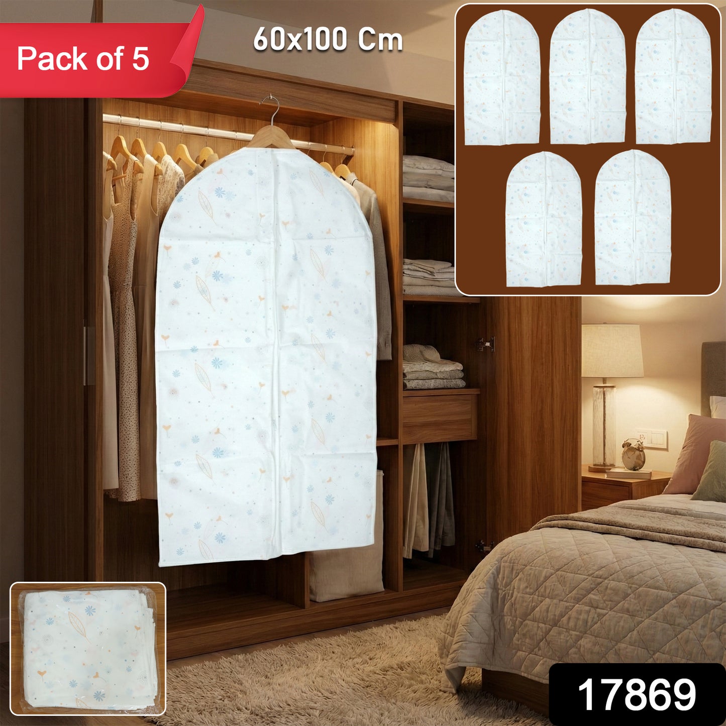 Pack of 5 Hanging Garment Cover Bags (60 × 100 cm)