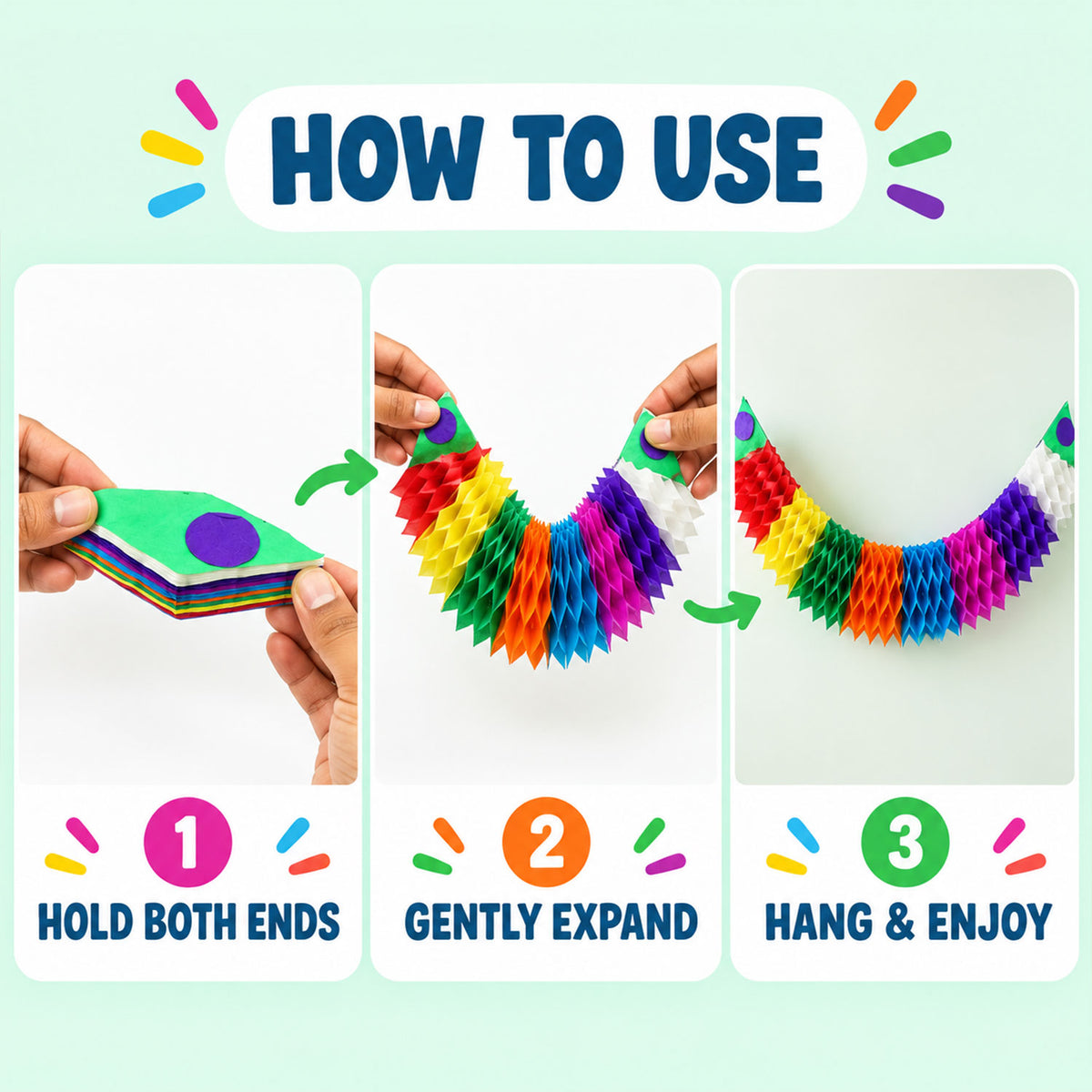 Multicolour Honeycomb Paper Garland for Party Decor (Approx. 2.5 m, 1 Pc)