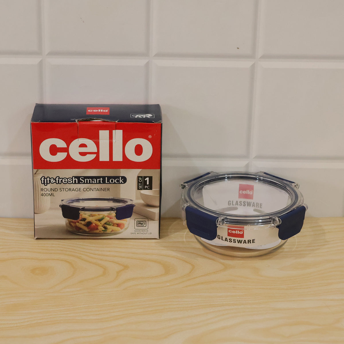 Cello 400ml Round Glass Food Storage Container with Smart Lock Lid (1 Pc)
