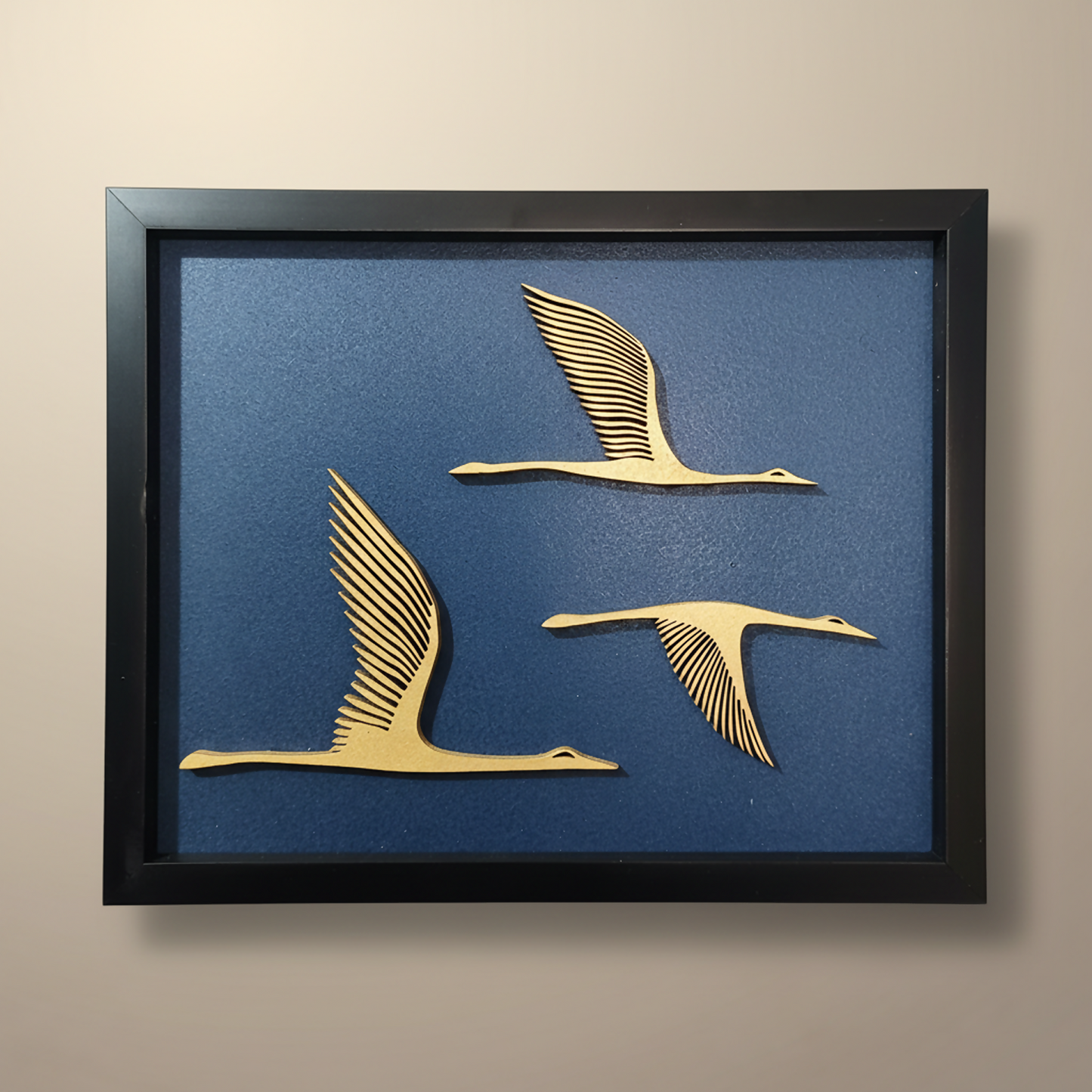 Layered wooden wall decor featuring flying birds with modern design
