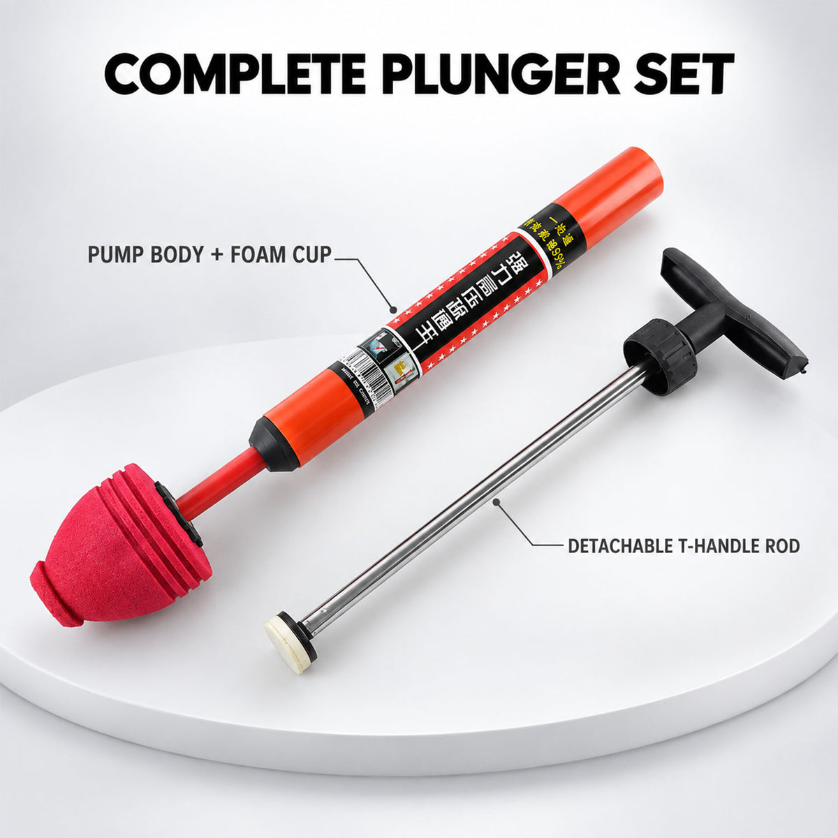 Components of the drain unclogging pump plunger disassembled