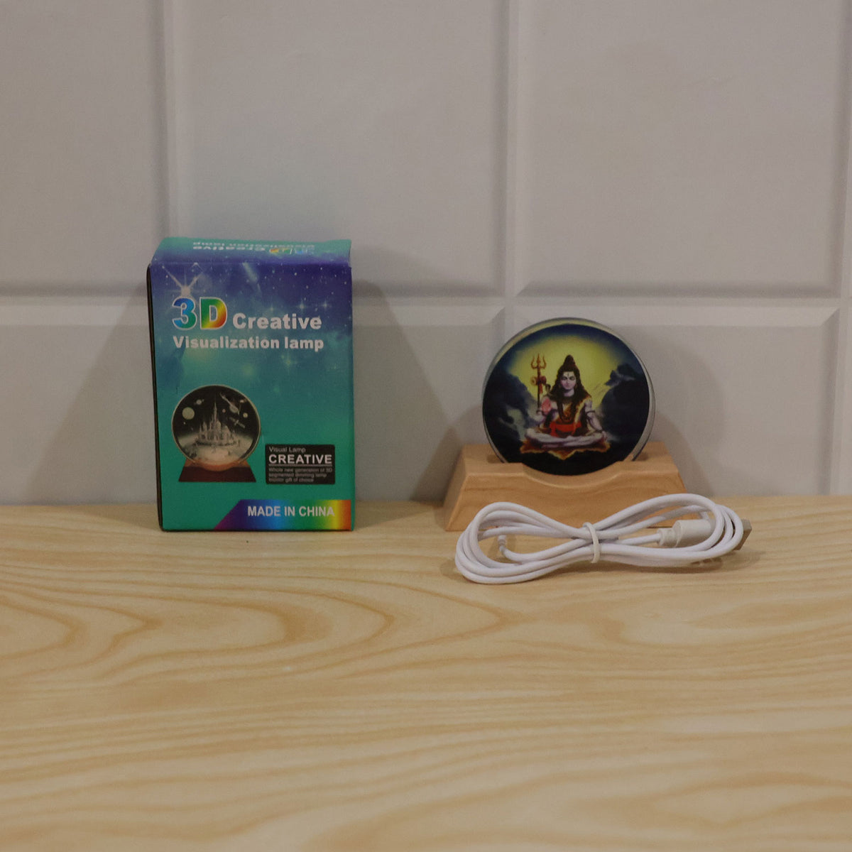 3D Mahadev LED Lamp with Wooden Base for Home Decor Shelf (1 Pc)