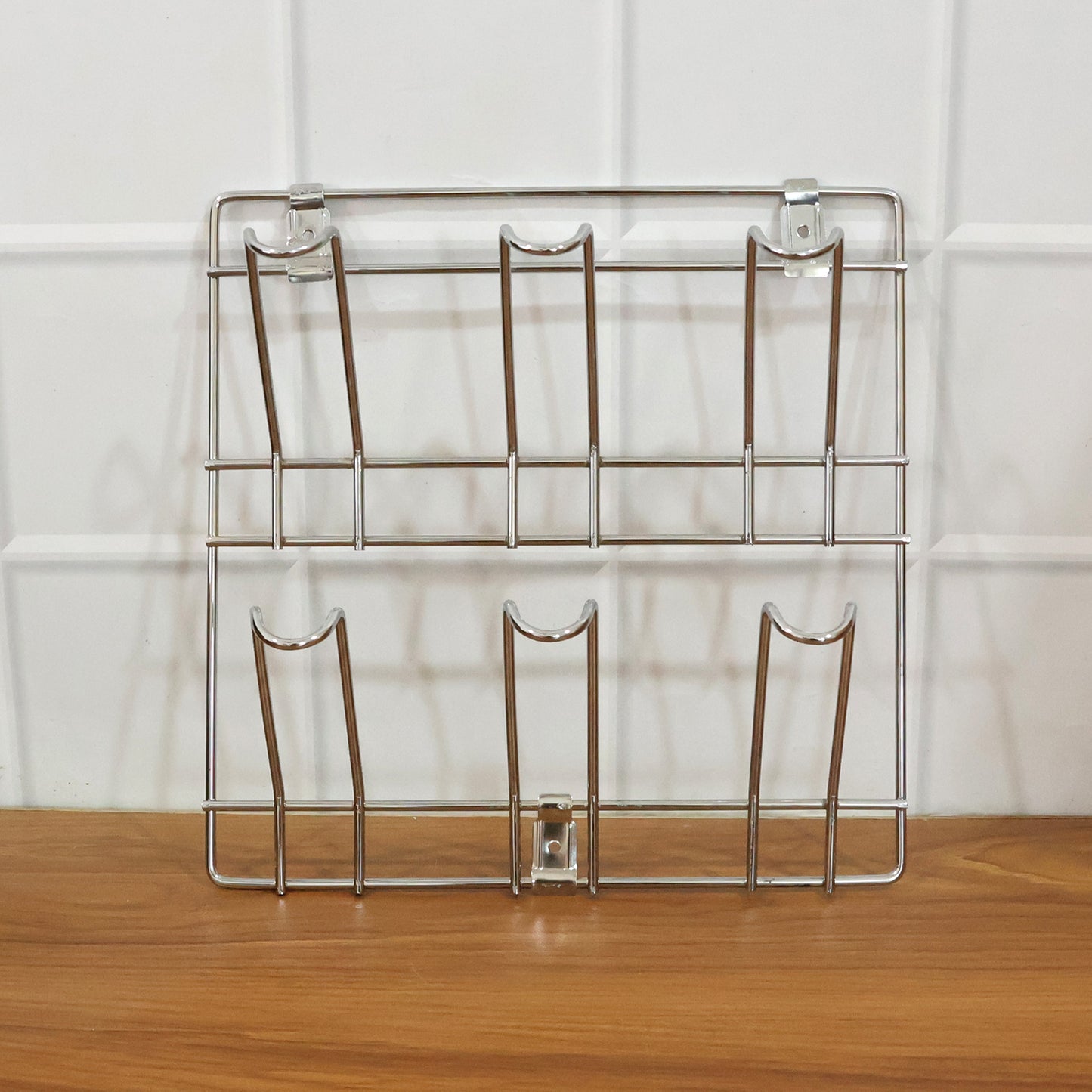 Stainless steel wall-mounted mug & cup holder rack close-up