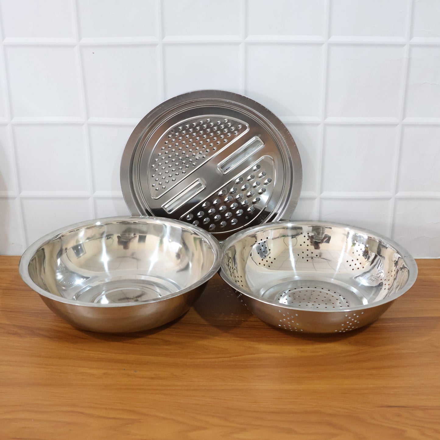 3-in-1 Stainless Steel Mixing, Straining & Grater Bowl Set