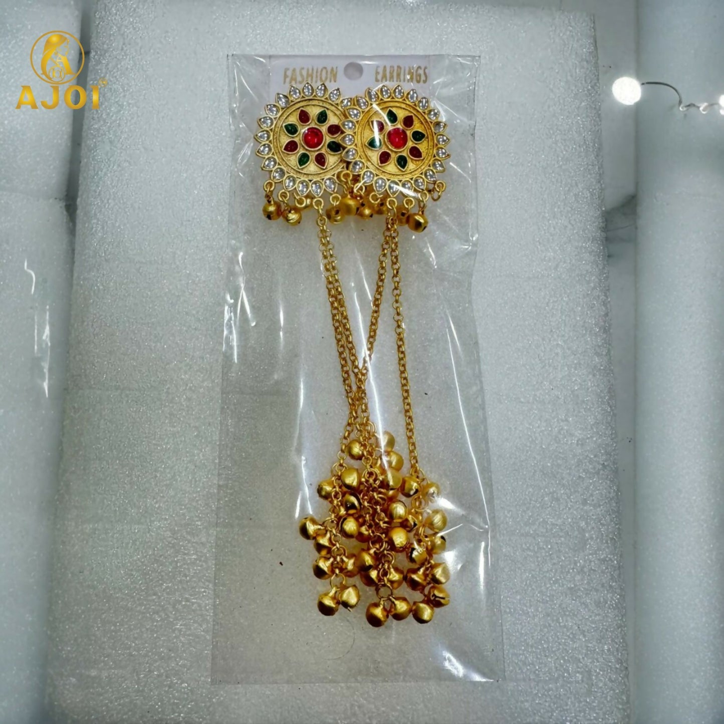 Royal Kashmiri Jhumka Drop Earrings with Kundan & Pearl Tassels–Luxury Earrings