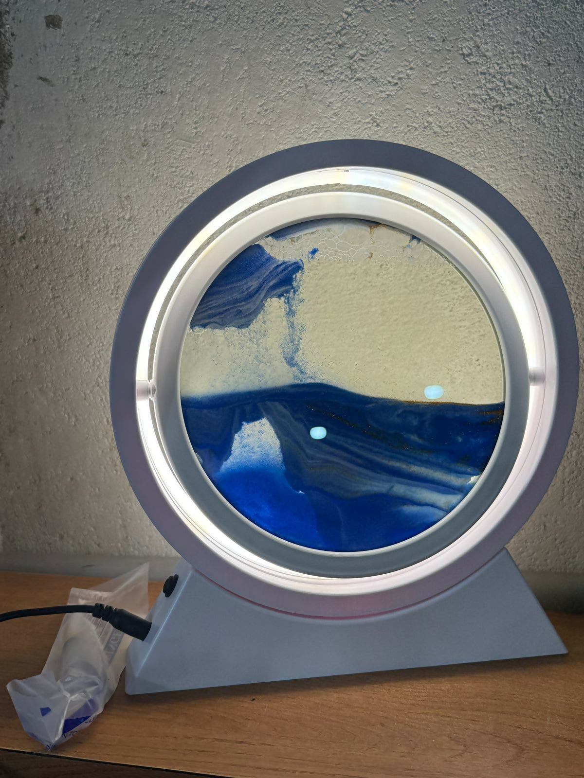 White LED Sand Art Motion Lamp with Ring Light for Home & Bedroom Decor