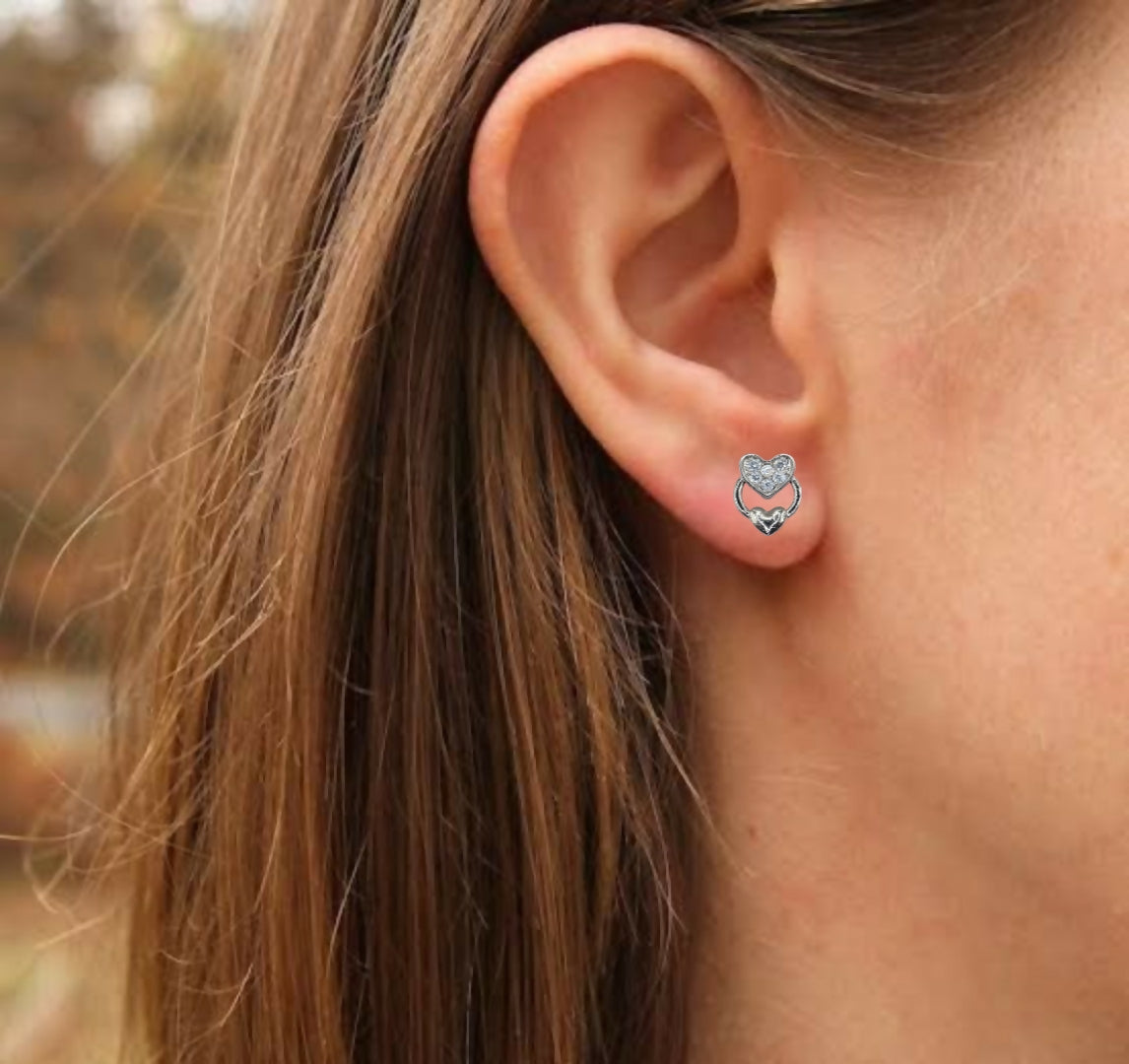 Sterling Silver AD Heart Stud Earrings for women and girls