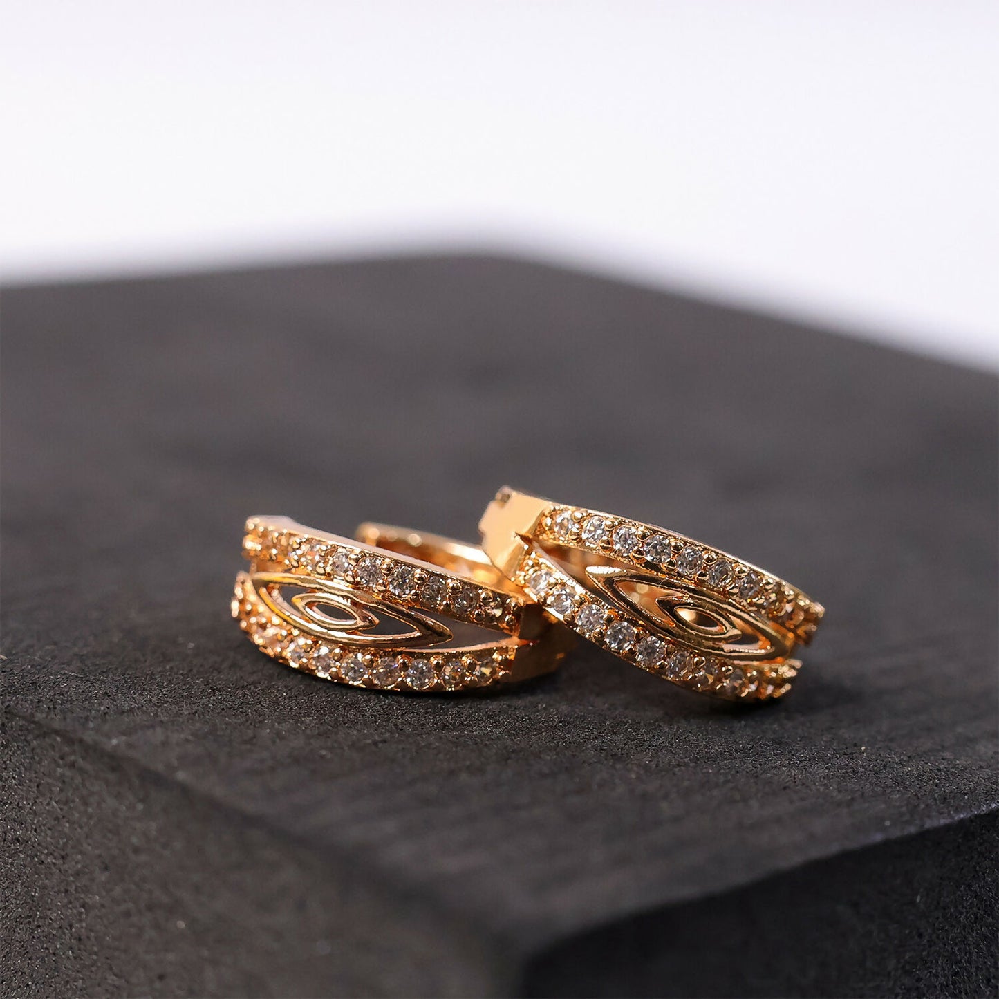 Elegant Gold-Tone CZ Studded Oval Hoop Earrings for Women & Girls