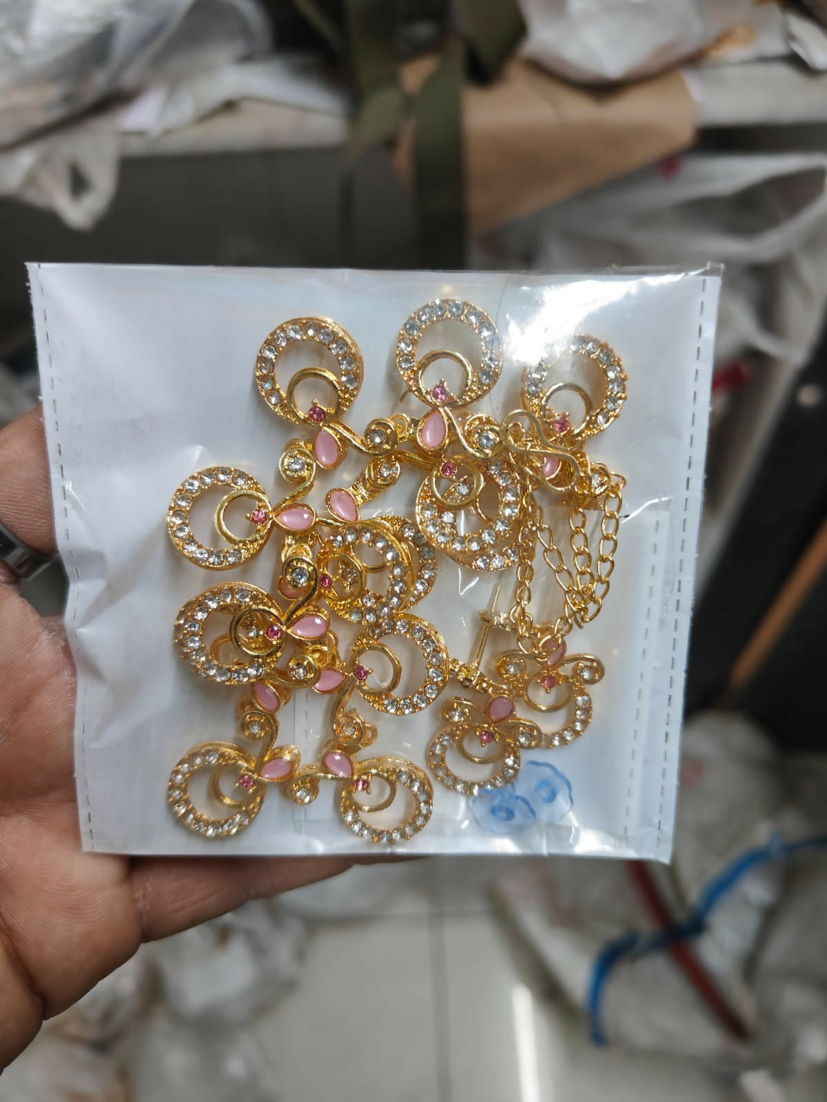 Gold-Toned AD & Emerald Vine Drop Necklace Set