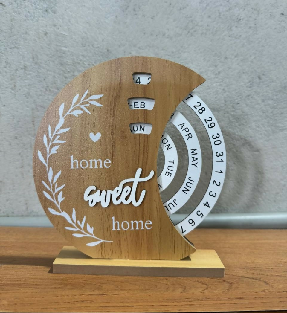 Rustic Wooden Perpetual Desk Calendar – “Home Sweet Home” Decorative Wooden Block Calendar with Rotating Date, Month & Day Display – Reusable Tabletop Organizer for Office, Study & Home Décor