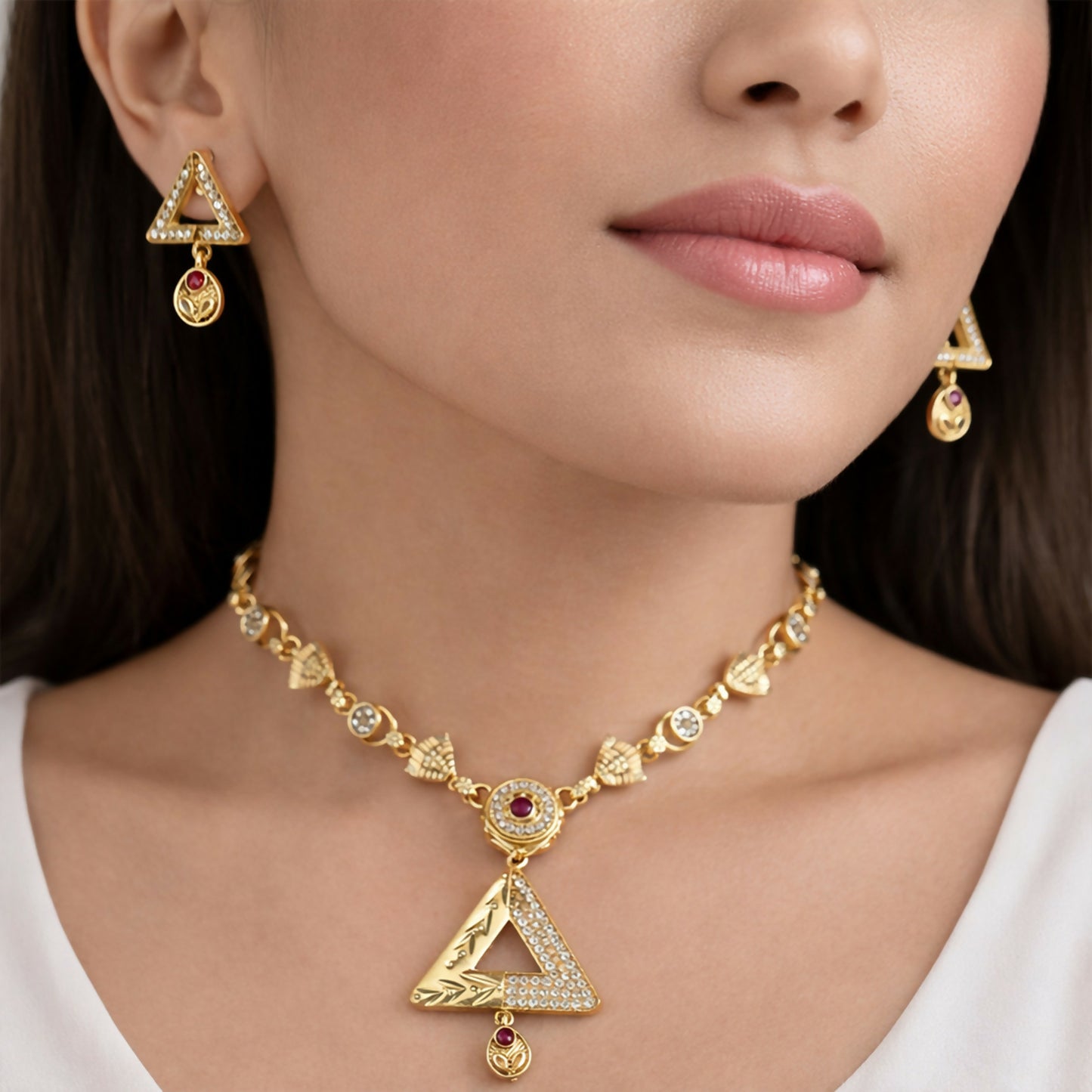 Royal Blossom Necklace Set with Elegant Floral Design for Women Festive Wear