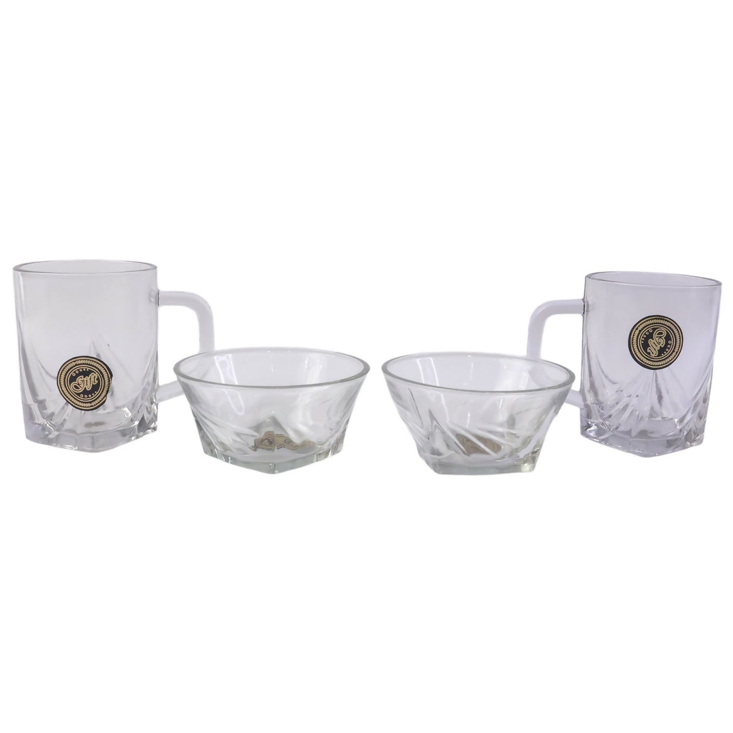 Black Berry 4-Piece Glassware Gift Set - 2 Elegant Coffee Mugs & 2 Crystal Snacks Bowls | Premium Transparent Crockery Set for Home & Gifting